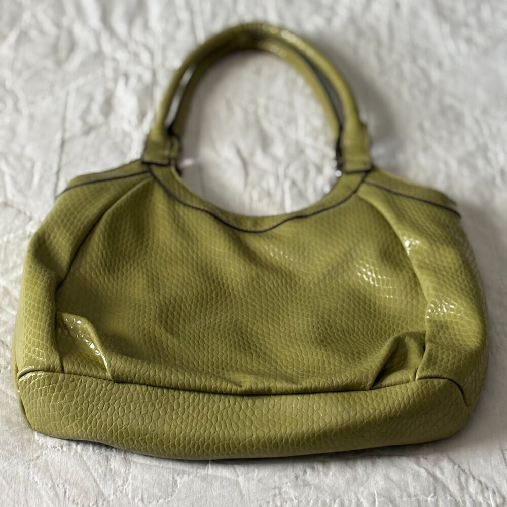 Minicci Green Faux Snake Skin Hobo Bag Double Handle Shoulder Purse